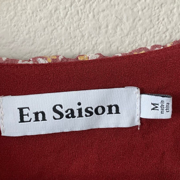 En Saison Metallic Floral Mini Dress‎ Size Medium Bohemian Ruffle Printed - Picture 7 of 10